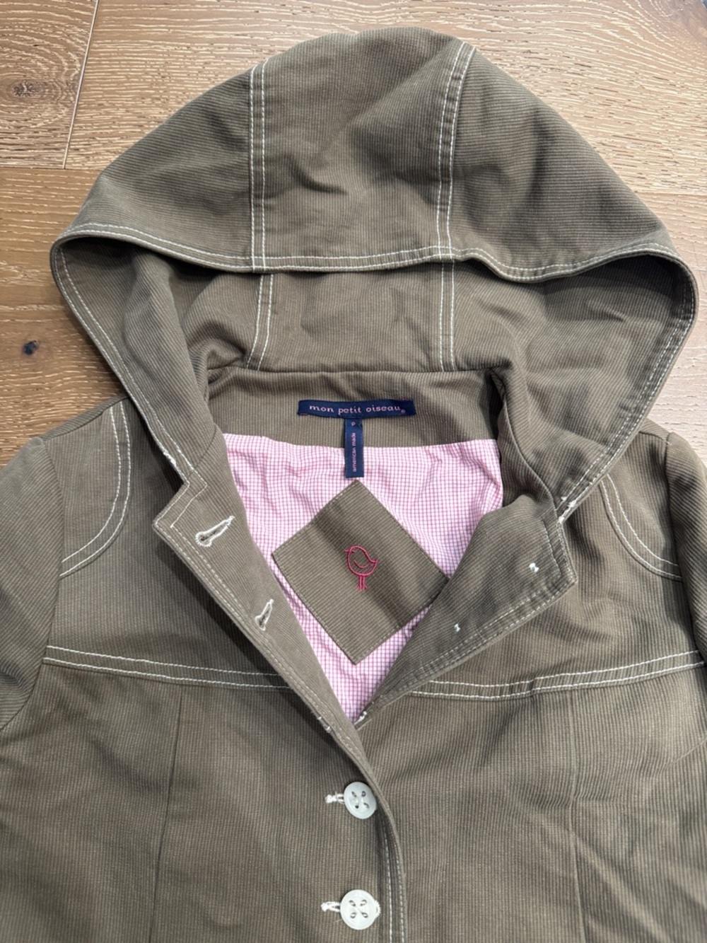 Mon Petit Oiseau Olive Corduroy Hooded Jacket Petite Cottagecore Utility Coat - Picture 2 of 6